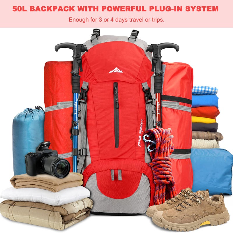 Loowoko 50L Hiking Backpack, Waterproof Camping Essentials Bag with Rain Cover, 45+5 Liter Lightweight Backpacking Back Pack - Image 2